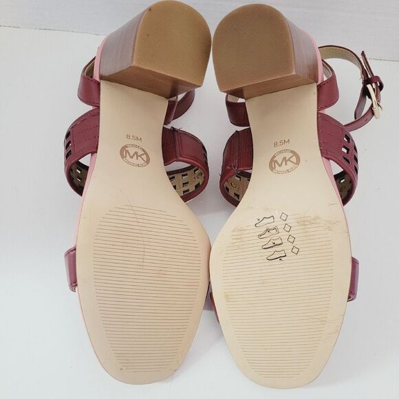 8.5 Women's MK MICHAEL KORS Burgundy Wine Ankle Strappy Block Heel Sandals - Picture 5 of 14